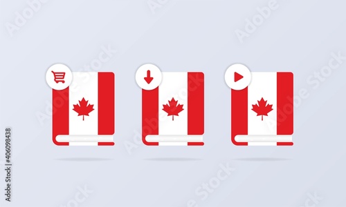 Canadian language online course icon set. Canadian dictionary. Audiobooks concept. Vector EPS 10. Isolated on background