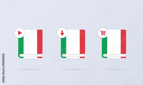 Italian language online course icon set. Distance education. Italian dictionary. Audiobooks concept. Vector EPS 10. Isolated on background
