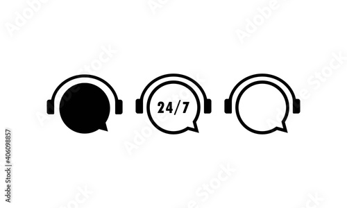 Online support 24 7 hours icon. Call center support symbol with headphone image. Consultant concept for e-commerce or elearning. Vector EPS 10. Isolated on white background