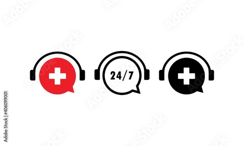 Emergency help service. Call ambulance 24 7. Medical company service. Vector EPS 10. Isolated on white background
