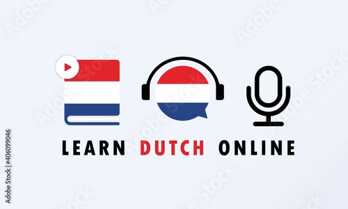 Learn Dutch online banner. Video course, distance education, web seminar. Vector EPS 10. Isolated on background