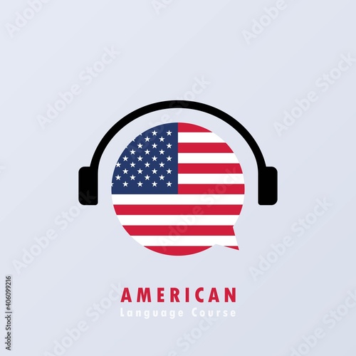 American language course banner. Learning foreign language. Creative english class fluent concept speak test and grammar. Vector EPS 10. Isolated on background