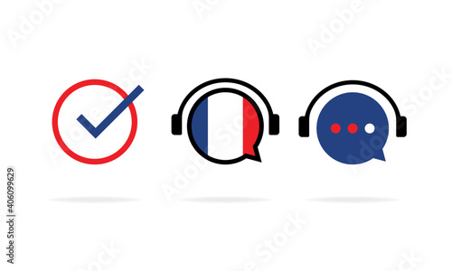 Online French course banner. Digital course. Online education. Online language courses. Language practice. Vector EPS 10. Isolated on white background