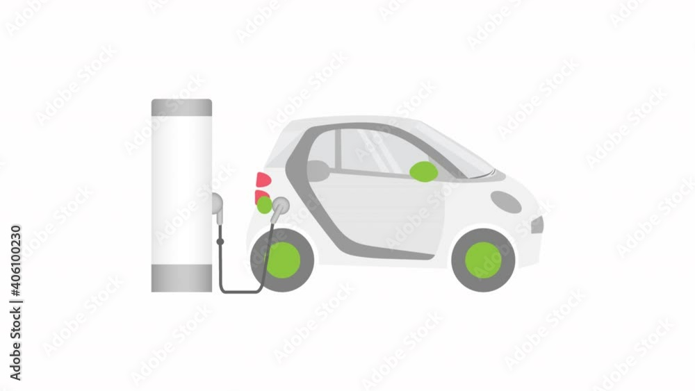 Electric car charging animation. Electric car zero emission charging
