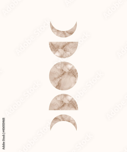 Boho wall art print with moon and sun alcohol ink texture. 