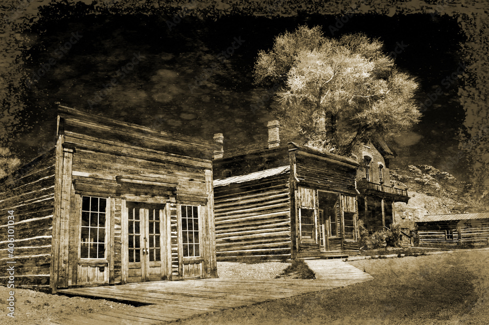 Simulated old photograph of Bannack ghost town Montana Simulated old photograph of Bannack ghost town Montana