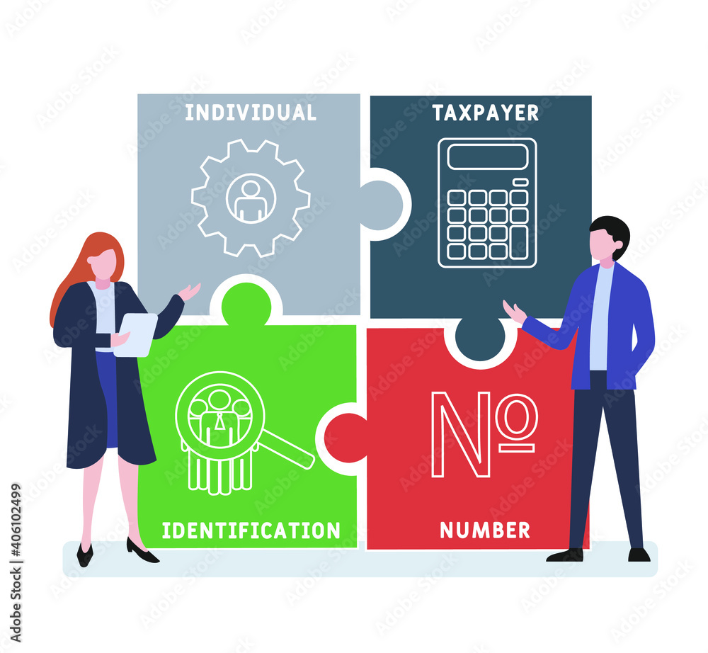 Flat design with people. ITIN - Individual Taxpayer Identification Number acronym, business concept background. Vector illustration for website banner, marketing materials, business presentation, Flat design with people. ITIN - Individual Taxpayer Identification Number acronym, business concept background. Vector illustration for website banner, marketing materials, business presentation,