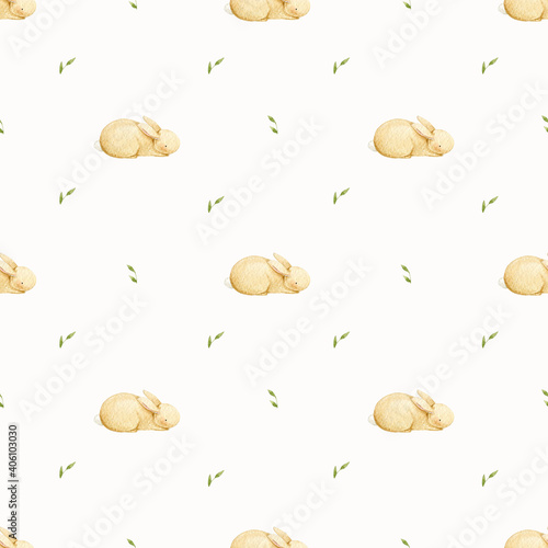 seamless pattern watercolor cute little rabbits 
