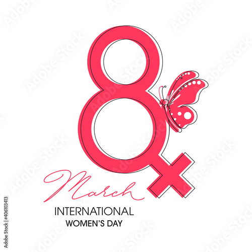 8 March. International Women's Day. Woman sign. Happy Mother's Day. Number 8 with text on background. Vector Illustration.