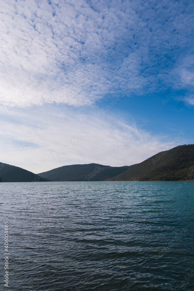 Lake Abrau near Abrau Durso village in mountains landscape in Novorossiisk