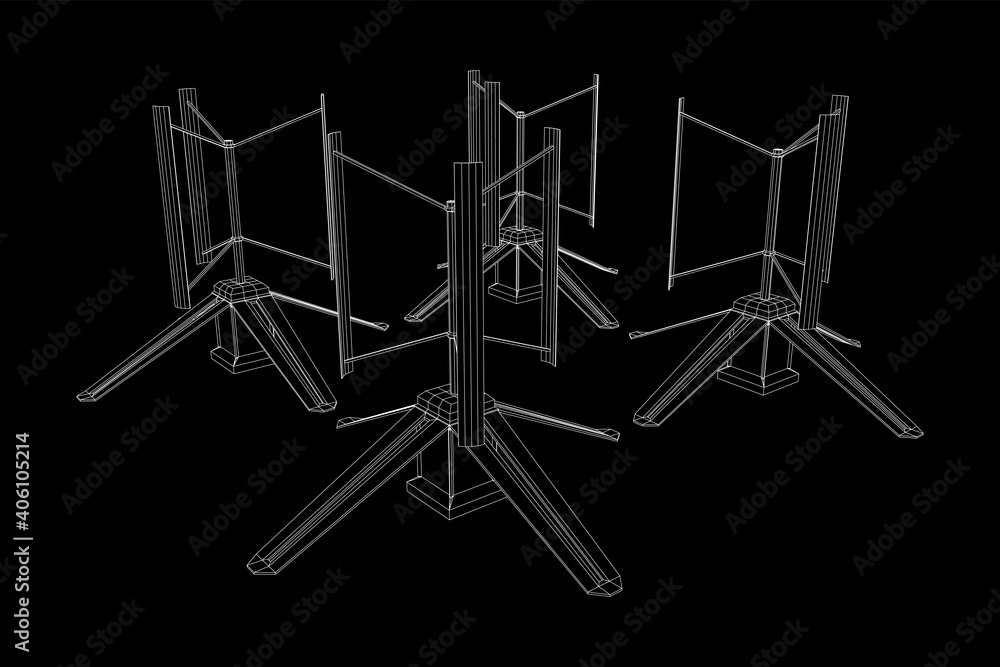 Darrieus wind turbine. Windmill generator wireframe low poly mesh. Vector illustration Darrieus wind turbine. Windmill generator wireframe low poly mesh. Vector illustration