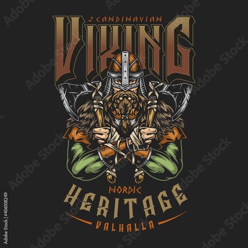 Viking vintage colorful emblem
