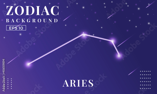 Zodiac Aries background at night with beautiful shooting star and stars ornaments. Perfect for copybook brochures, school books, Notebook paper, book, magazine template.