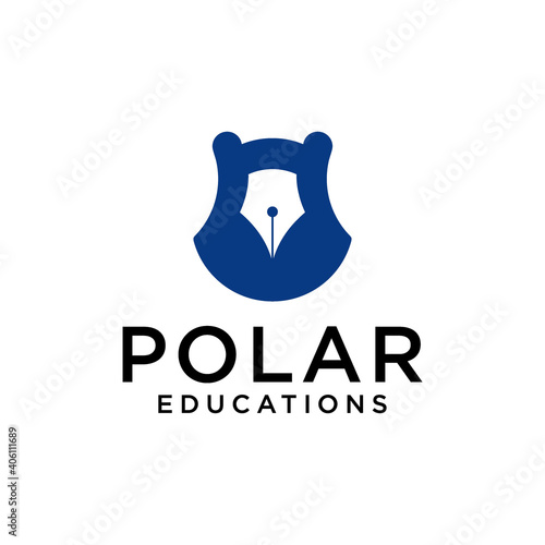 creative modern polar bear logo, polar bear and pen concept