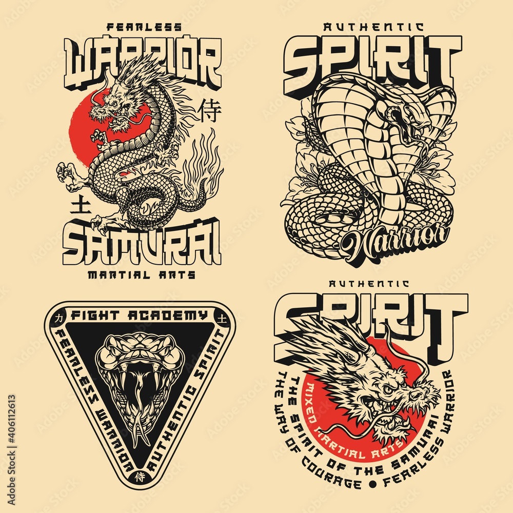 Obraz premium Mixed martial arts japanese vintage prints