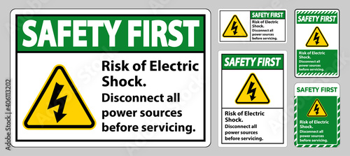 Safety first Risk of electric shock Symbol Sign Isolate on White Background