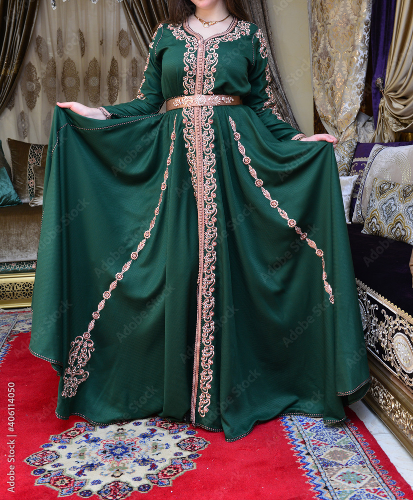 Morocco, Marrakech, haute couture, mannequin wearing a caftan