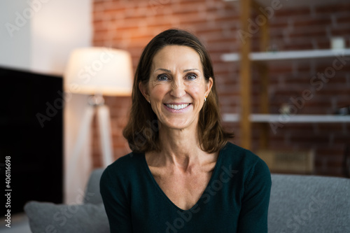 Happy Woman Video Conference Webinar Portrait