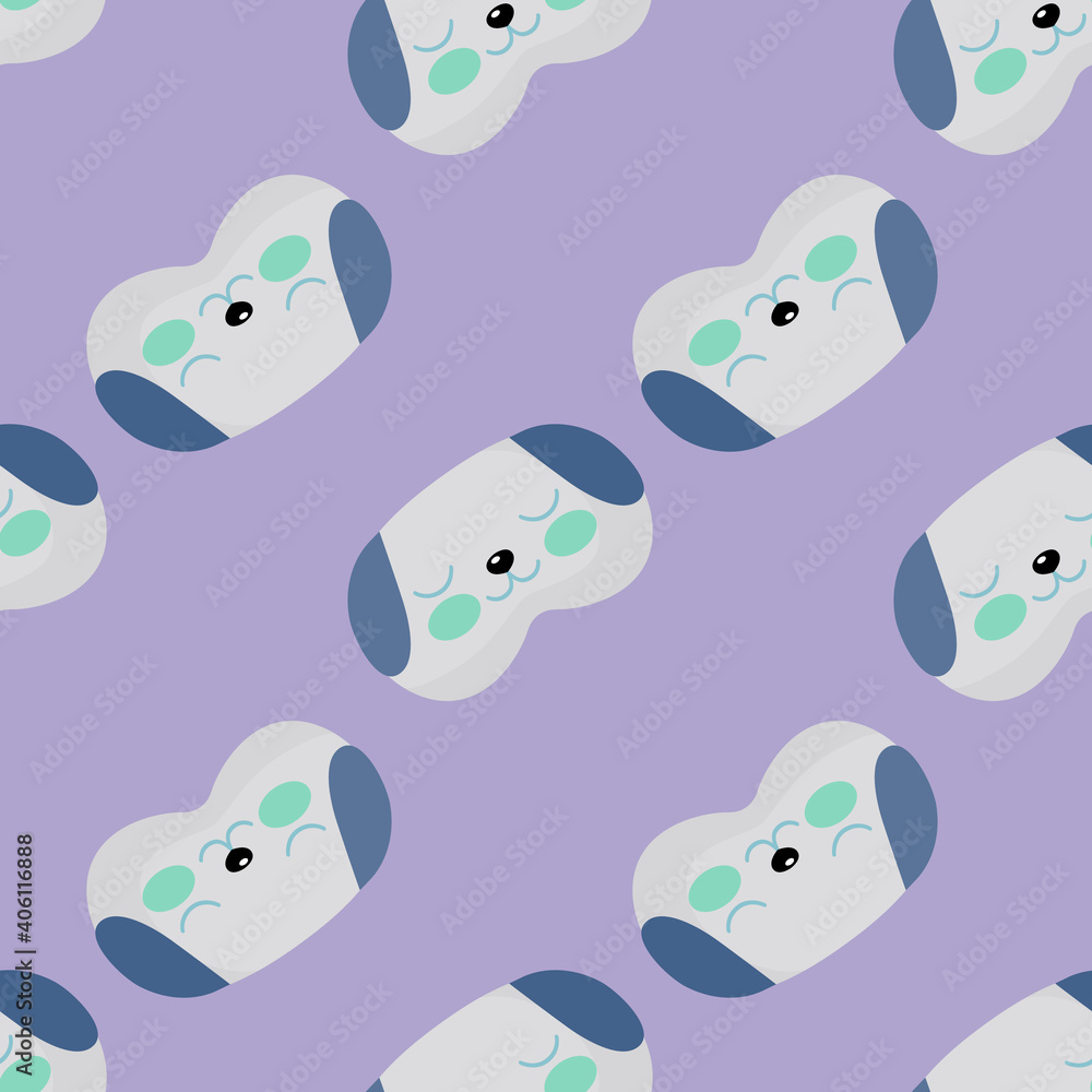Fototapeta premium Dog blue color geometric seamless pattern on purple background. Children graphic design element for different purposes.