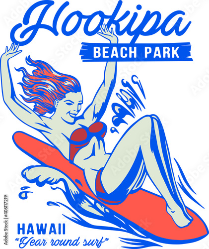 Vector print designs with Hawaii, tropical, surf, tiki mask themed.