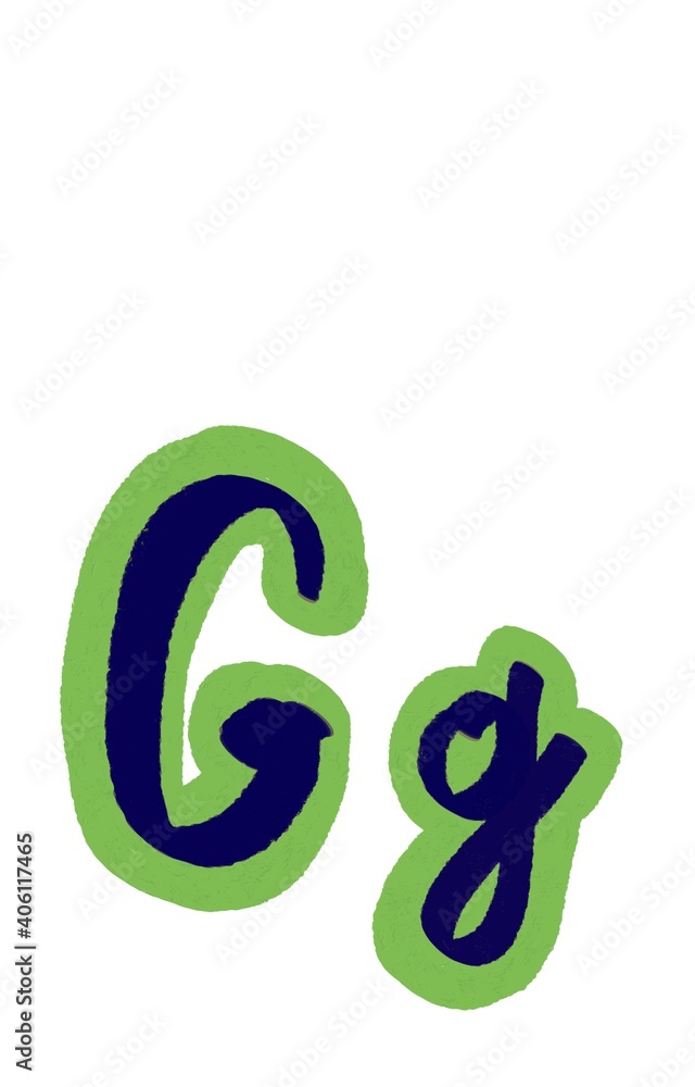 English alphabet letters painted with blue and green paint colours. Digital illustration English alphabet letters painted with blue and green paint colours. Digital illustration