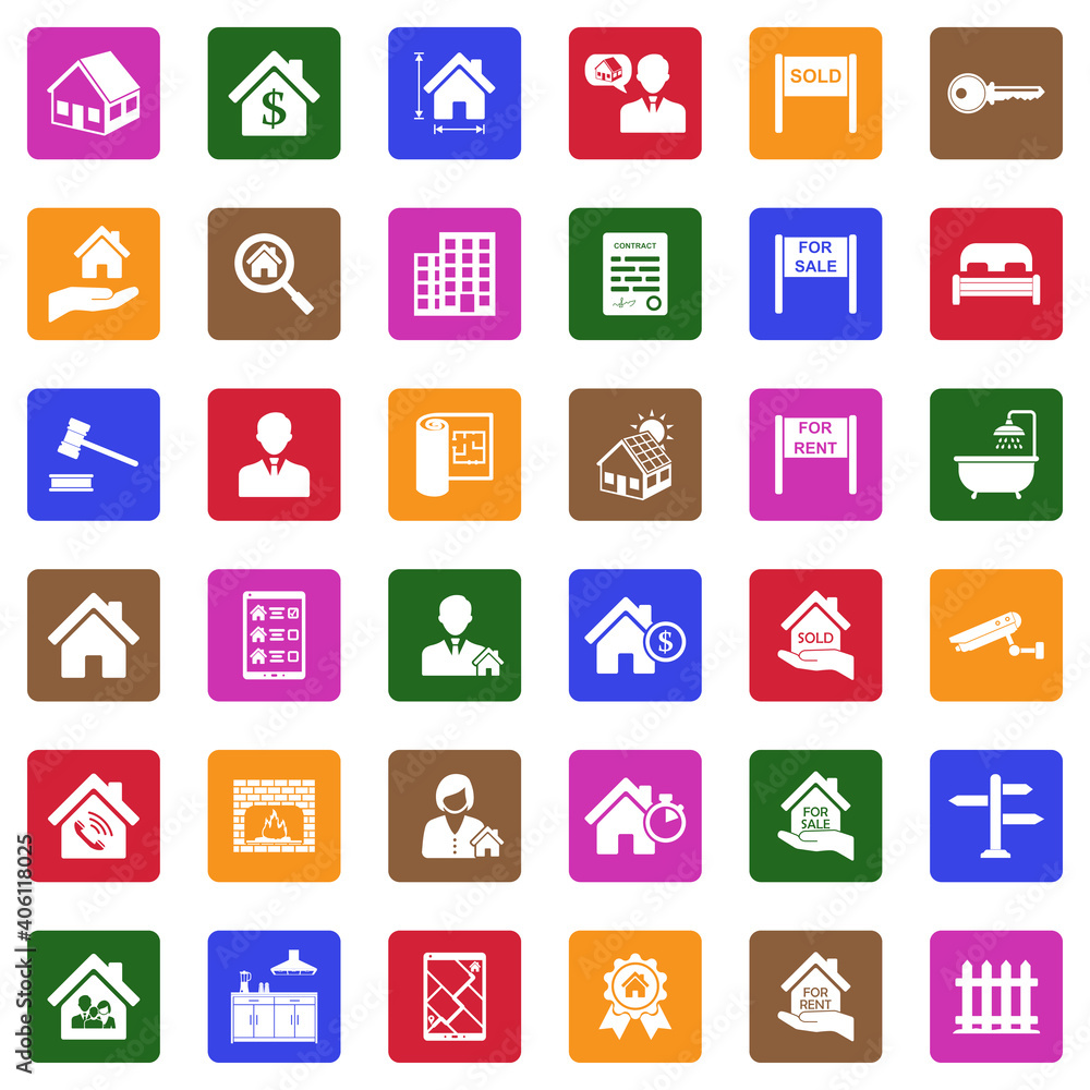 Real Estate Icons. White Flat Design In Square. Vector Illustration. Real Estate Icons. White Flat Design In Square. Vector Illustration.