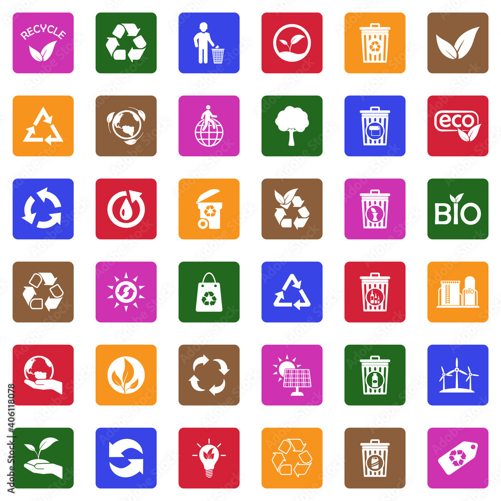 Recycle Icons. White Flat Design In Square. Vector Illustration. Recycle Icons. White Flat Design In Square. Vector Illustration.