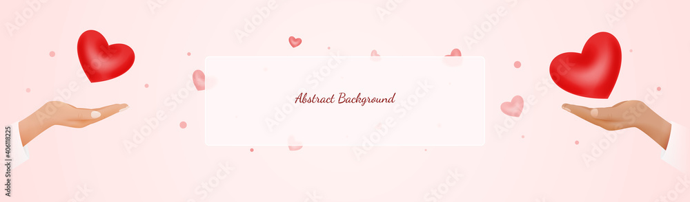 Festive background with hearts flying from hands. Vector illustration.