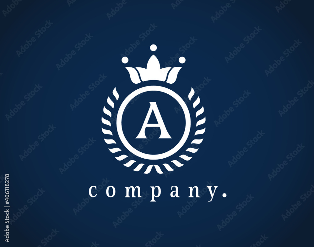 Fototapeta premium Letter A Loral Wreath logo luxury design with a circle. Graceful, Elegant Monogram with a crown. The Vintage emblem for Royalty, Restaurant, Boutique, Hotel, Heraldic, Jewelry. Eps 10. Beautiful sign.
