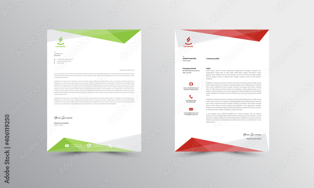 Red and green Modern Business Letterhead Design Template, Abtract Letterhead Design, Letterhead Template,  - vector