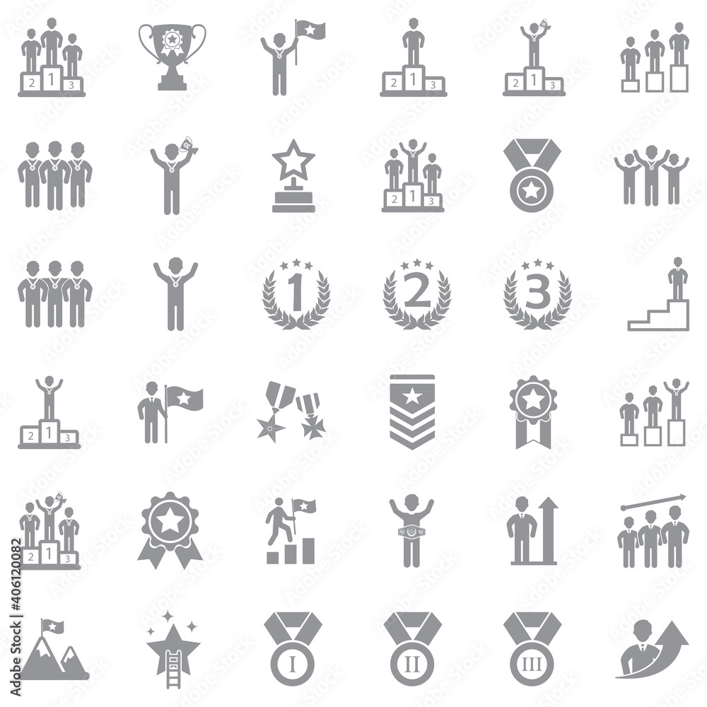 Ranking And Achievement Icons. Gray Flat Design. Vector Illustration. Ranking And Achievement Icons. Gray Flat Design. Vector Illustration.