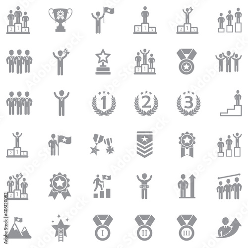 Ranking And Achievement Icons. Gray Flat Design. Vector Illustration.