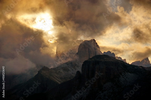 Dramatic cloudy sunset in the mountains - Dolomites  Italy  Europe 
