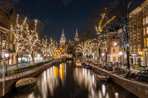 night view of Amsterdam city in winter
