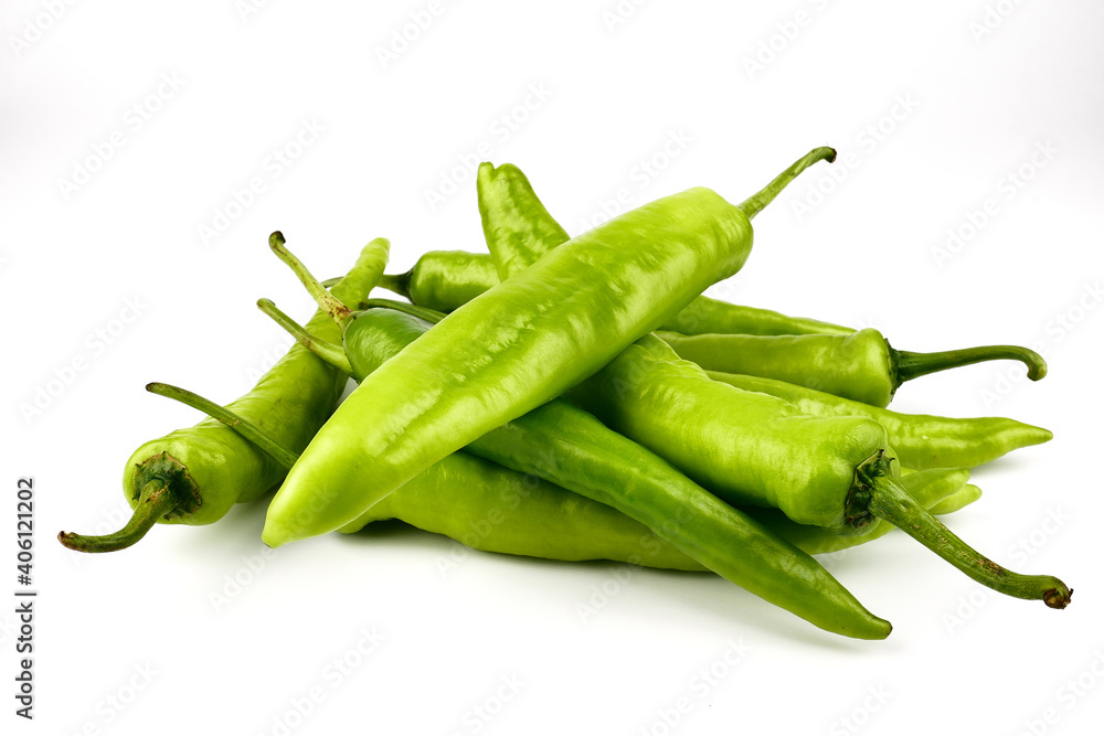 fresh green banana peppers or sweet peppers (capsicum annuum) isolated on a white background fresh green banana peppers or sweet peppers (capsicum annuum) isolated on a white background