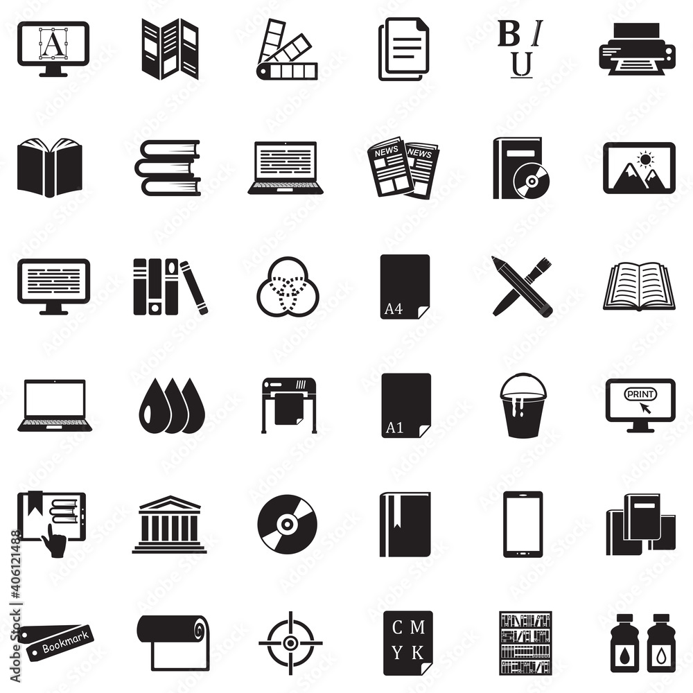 Publishing Icons. Black Flat Design. Vector Illustration. Publishing Icons. Black Flat Design. Vector Illustration.
