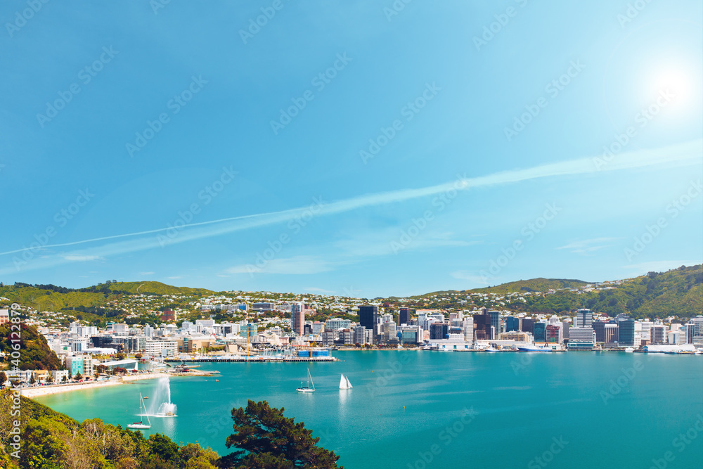 Wellington in New Zealand. View to bay and harbour.