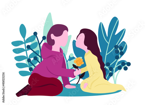 couple vector illustration love. The creative design wallpaper, background for greeting cards, posters, stickers and seasonal design. Isolated on white background