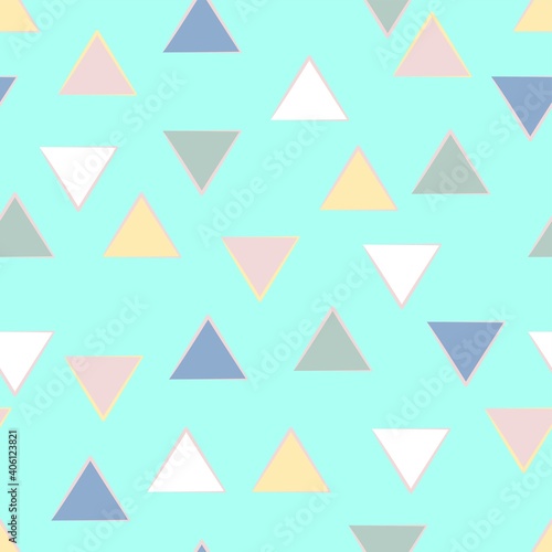 Soft Triangles In Pastel Shades On Mint Green