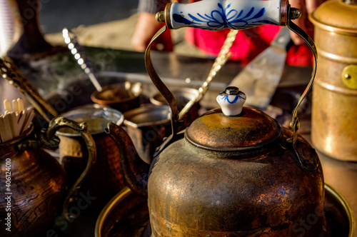 Traditional outdoor coffee preparing at Romania 