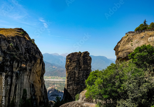 The Meteora is a rock formation in central Greece hosting one of the largest and most precipitously built complexes of Eastern Orthodox monasteries