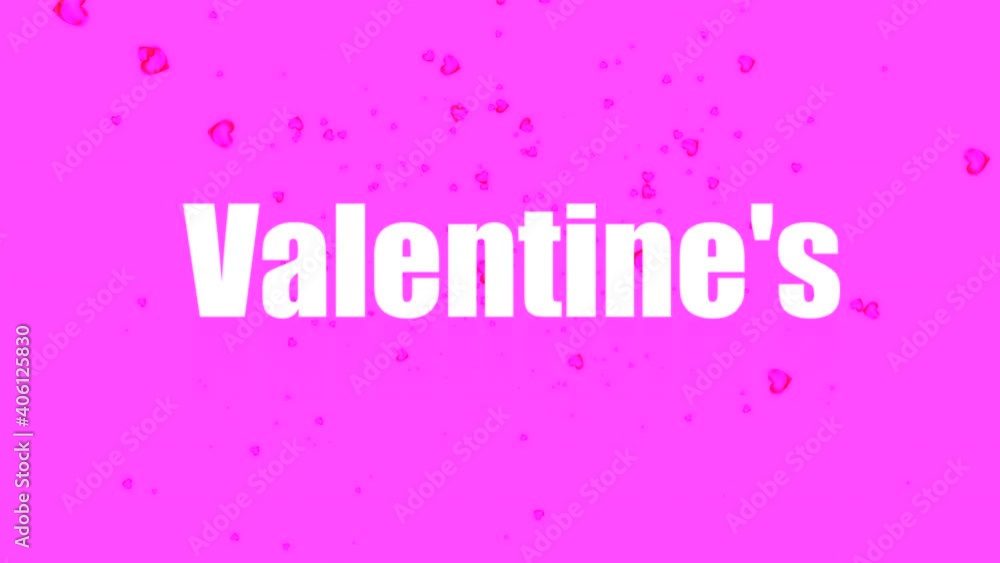 Text Happy Valentine's Day and red hearts floating on pink screen background. Valentine's Day Seamless loop Background Text Happy Valentine's Day and red hearts floating on pink screen background. Valentine's Day Seamless loop Background
