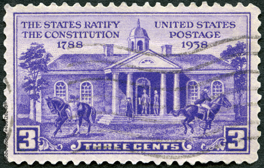 USA - 1938: shows Old Court House, Williamsburg, Constitution Ratification Issue, 1938