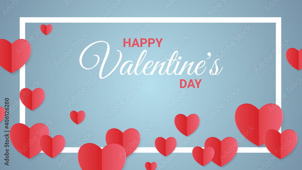 Background with paper cut hearts and copyspace. Template of banner for Happy Valentine's Day, Mother's Day, Women's Day, birthday or wedding. Modern greeting card cover template. Vector illustration.