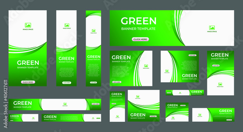 set of abstract web banners of standard size with green concept. Vertical, horizontal and square template. Vector design EPS 10