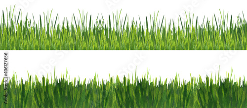 Green grass seamless border line. Herbal bunch for adhesive tape, card frame, spring badge. Scrapbooking items 