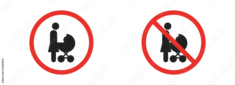 Prohibition sign on a white background. No stroller. Vector icon