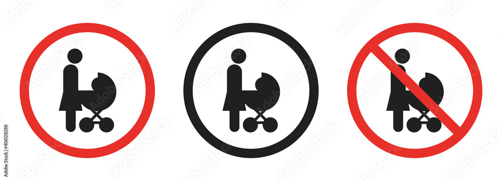 Prohibition sign on a white background. No stroller. Vector icon Prohibition sign on a white background. No stroller. Vector icon