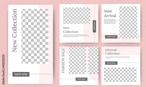 Set of Editable square banners template design. Social media post template with minimalist style. Suitable for social media feed, story, and banner. Flat design vector with photo collage