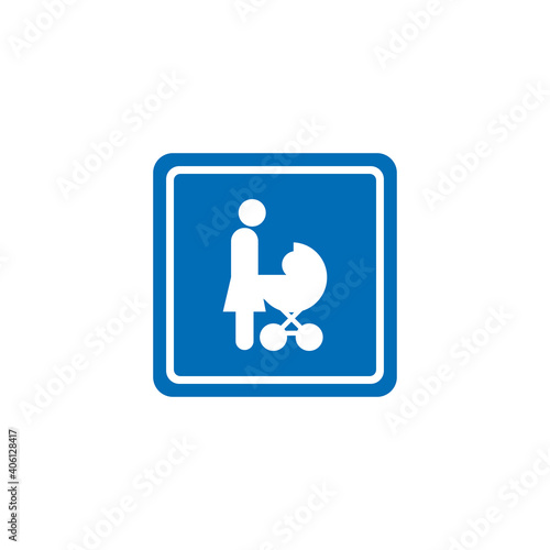 mother with stroller icon in simple icon style. Vector illustration on white background